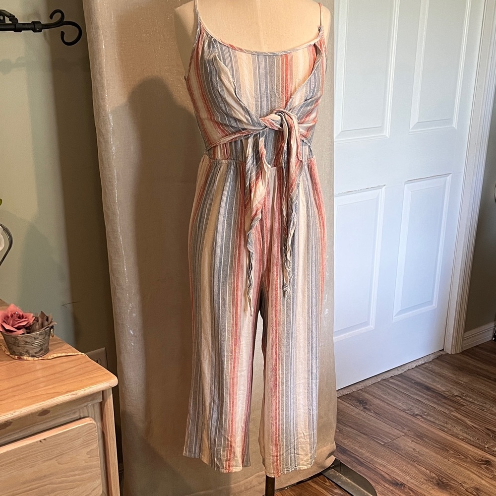 J for Justify Multi-Striped Tie-Front Wide-Leg Jumpsuit